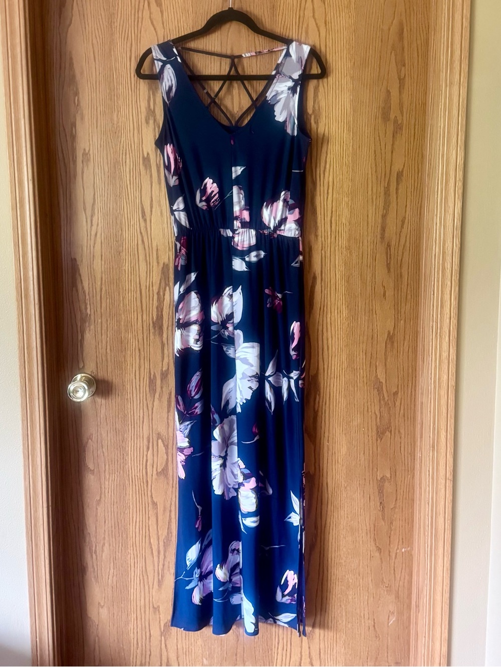 Maurices Navy Floral Maxi Dress XS Boho Cottagecore